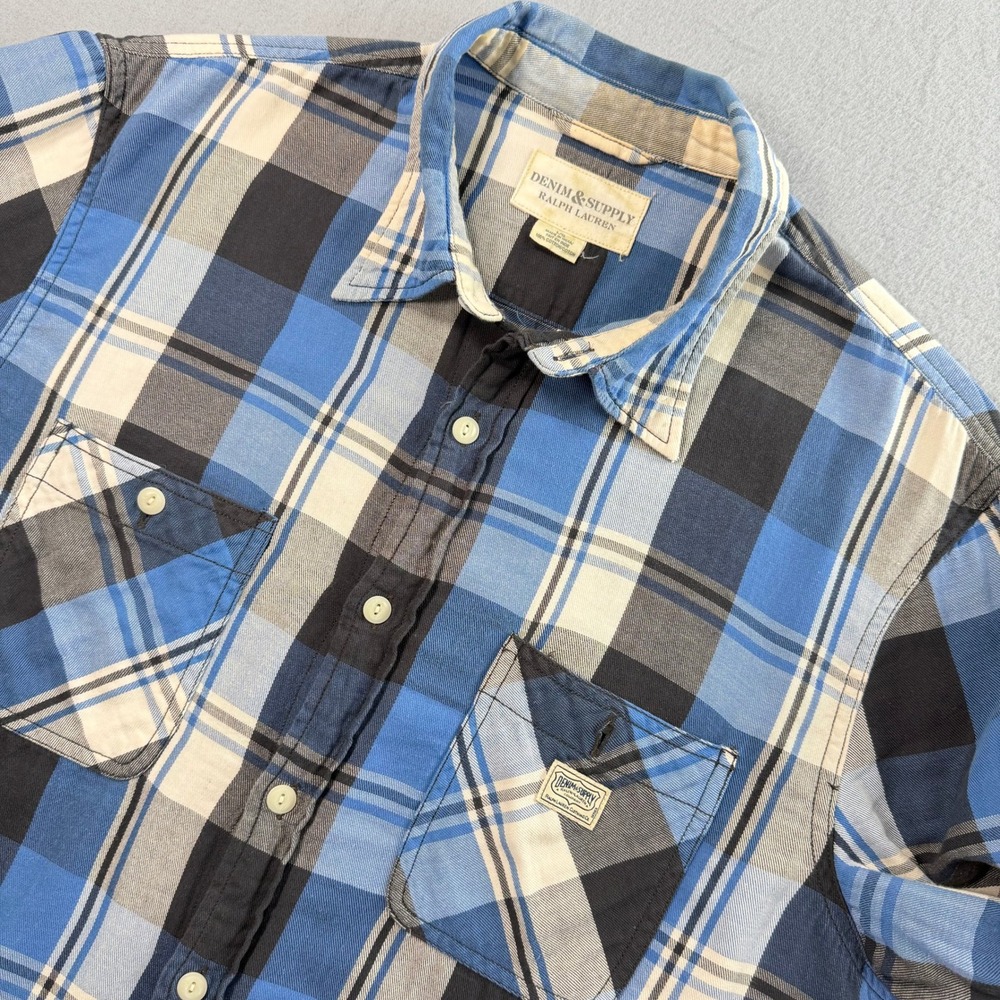 Denim & Supply Ralph Lauren Men's Western L Blue Black Plaid Flannel Button-down